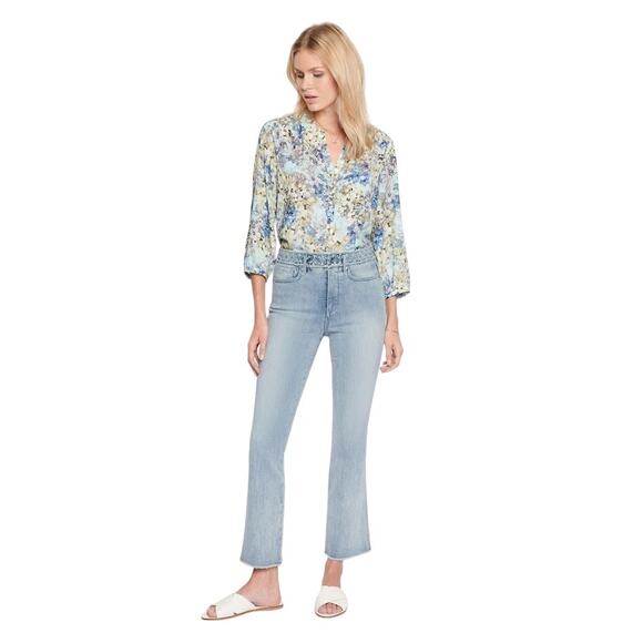 NYDJ Women's 4 Blue Slim Bootcut Jeans Embroidery Detail Frayed Hem OS32-21 - Picture 1 of 10